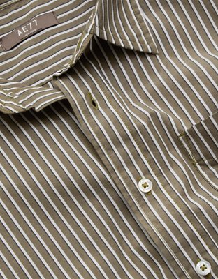 AE77 Premium Relaxed Striped Poplin Button-Up Shirt - Olive
