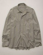 AE77 Premium Relaxed Striped Poplin Button-Up Shirt - Olive
