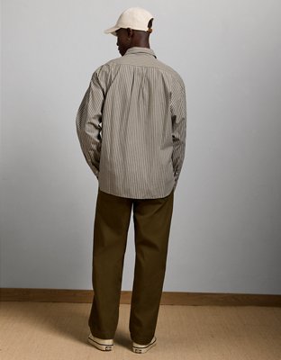 AE77 Premium Relaxed Striped Poplin Button-Up Shirt - Olive