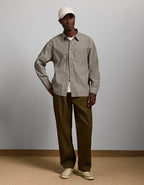 AE77 Premium Relaxed Striped Poplin Button-Up Shirt - Olive