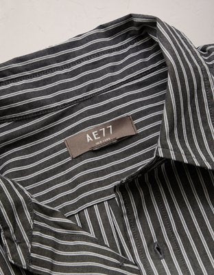 AE77 Premium Relaxed Striped Poplin Button-Up Shirt - Navy
