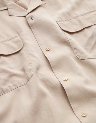 AE77 Premium Relaxed Short-Sleeve Button-Up Shirt - Khaki
