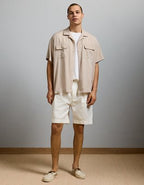 AE77 Premium Relaxed Short-Sleeve Button-Up Shirt - Khaki