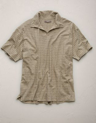 AE77 Premium Linen-Blend Polo Shirt - Khaki