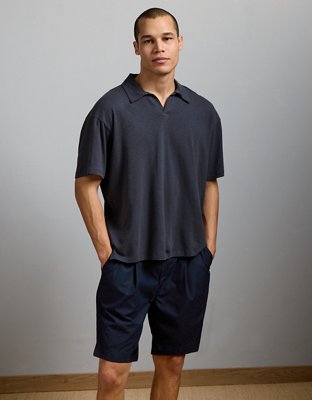 AE77 Premium Linen-Blend Polo Shirt - Navy