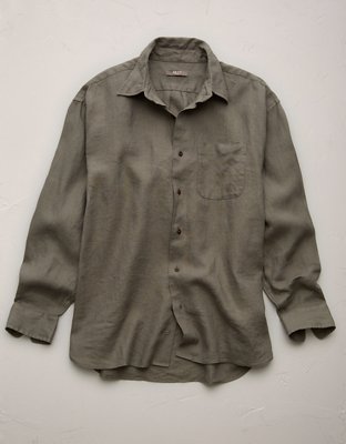 AE77 Premium Relaxed Linen Button-Up Shirt - Green