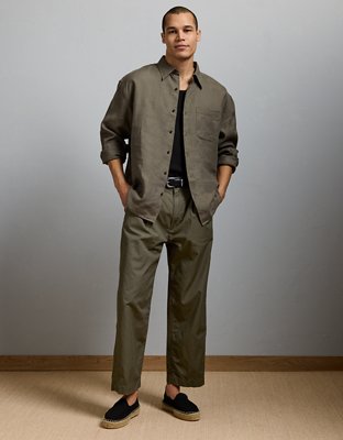 AE77 Premium Relaxed Linen Button-Up Shirt - Green