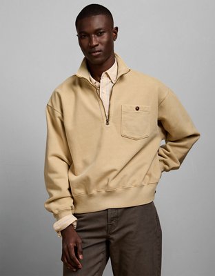 AE77 Quarter-Zip Fleece Sweatshirt - Light Brown