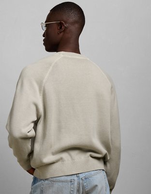 AE77 Garment-Washed Raglan Sweater - Grey