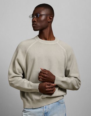 AE77 Garment-Washed Raglan Sweater - Grey