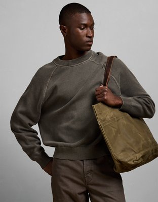 AE77 Garment-Washed Raglan Sweater - Dark Brown