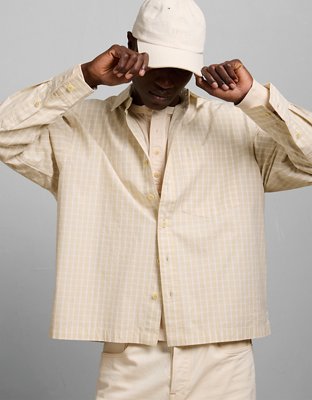 AE77 Poplin Military Button-Up Shirt - Khaki