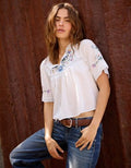 AE Flutter-Sleeve Embroidered Top - Light Blue