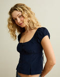 AE Short-Sleeve Button-Up Top - Navy