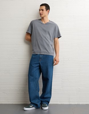 AE Standard Fit Lived-In V-Neck T-Shirt - Grey