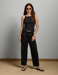 AE77 High-Waisted Tapered Linen-Blend Pant - Black