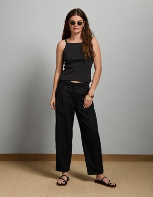 AE77 High-Waisted Tapered Linen-Blend Pant - Black