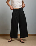 AE77 High-Waisted Linen Pleated Ankle Pant - Black