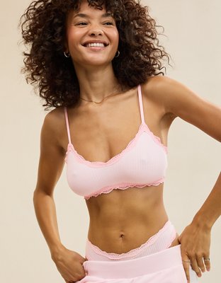 OVERSLEPT By Aerie Modal Lace Trim Bralette - Pink Petal