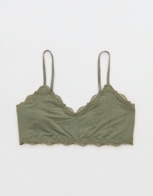 OVERSLEPT By Aerie Modal Lace Trim Bralette - Olive Fun