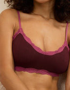 OVERSLEPT By Aerie Modal Lace Trim Bralette - Royal Berry