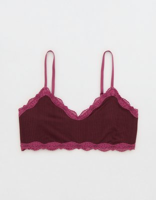 OVERSLEPT By Aerie Modal Lace Trim Bralette - Royal Berry