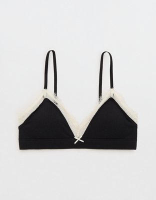 Superchill Cotton Rib Padded Triangle Bralette - True Black