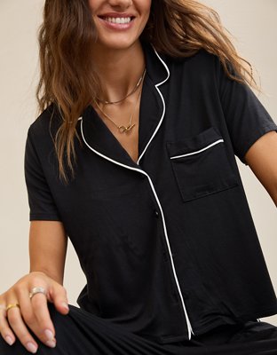 OVERSLEPT by Aerie Real Soft® Short Sleeve Pajama Shirt - True Black