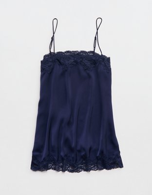 OVERSLEPT by Aerie Liquid Satin Tunic Tank - Navy