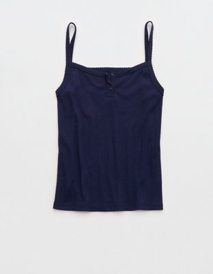 OVERSLEPT by Aerie Pointelle Tank - Navy