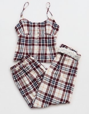OVERSLEPT by Aerie Flannel Tank - Soft Muslin