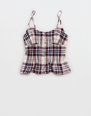 OVERSLEPT by Aerie Flannel Tank - Soft Muslin