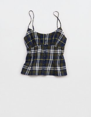 OVERSLEPT by Aerie Flannel Tank - Navy
