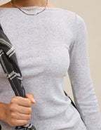 OVERSLEPT by Aerie Pointelle Elbow Sleeve Top - Light Heather Gray