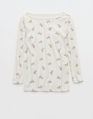 OVERSLEPT by Aerie Pointelle Elbow Sleeve Top - Cream