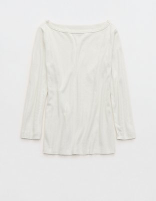 OVERSLEPT by Aerie Pointelle Elbow Sleeve Top - Soft Muslin