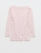 OVERSLEPT by Aerie Pointelle Elbow Sleeve Top - Pink Petal