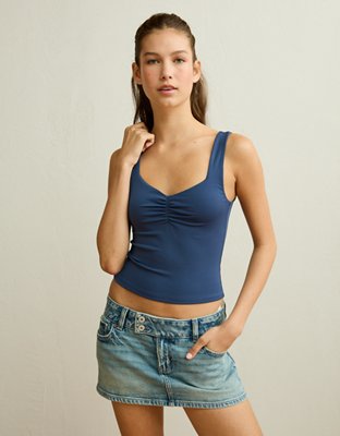 AE Cinched Sweetheart Tank Top - Deep Sea Blue