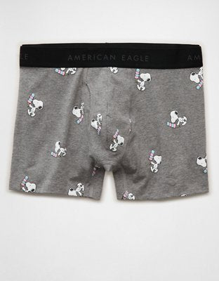 AEO Men's Snoopy 4.5" Classic Cotton Boxer Brief - Gray Marl