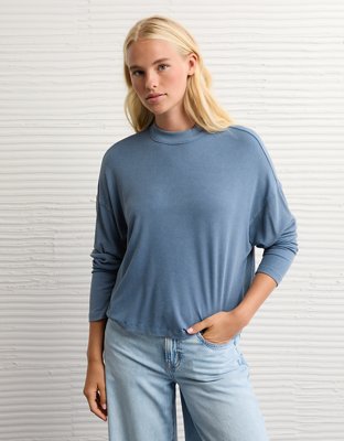 AE Soft & Sexy Long Sleeve Mockneck T-Shirt - Navy