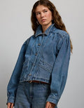 AE77 Premium Denim Cropped Jacket - Medium Wash