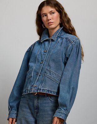AE77 Premium Denim Cropped Jacket - Medium Wash