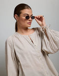 AE77 Balloon-Sleeve Button-Up Shirt - Tan