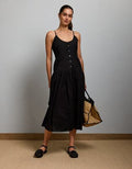 AE77 Strappy Button-Up Maxi Dress - Black