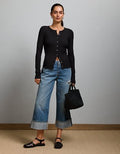 AE77 Ribbed Button-Up T-Shirt - Black