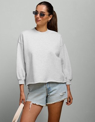 AE77 Puff Sleeve Terry Sweatshirt - Light Heather Gray