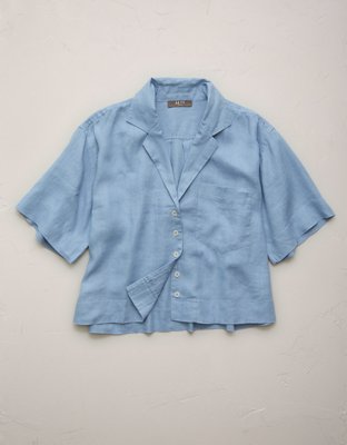 AE77 Premium Linen Camp Shirt - Chambray Blue