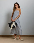 AE77 Premium Strapless Linen Midi Dress - Blue