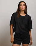 AE77 Embroidered Voile T-Shirt - Black