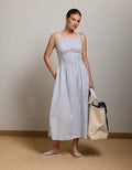 AE77 Ruched Midi Dress - Light Blue